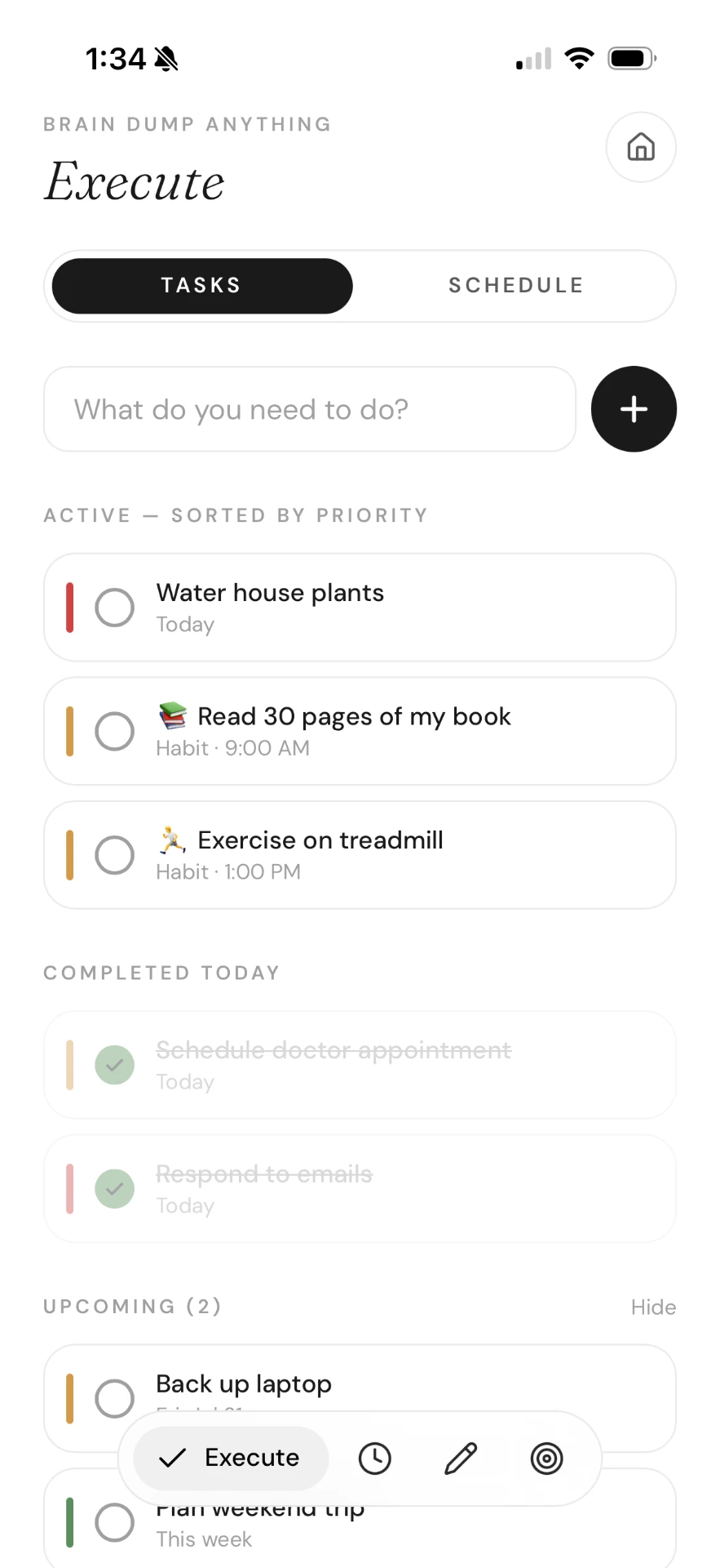 DialedIn tasks screen